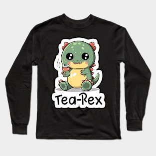 Cute trex having tea Long Sleeve T-Shirt